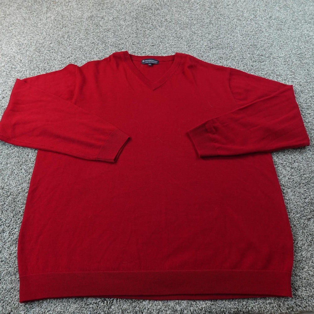 Hart Schaffner Marx Sweater Mens 2XL Red Merino Wool V Neck Knit Pullover Soft